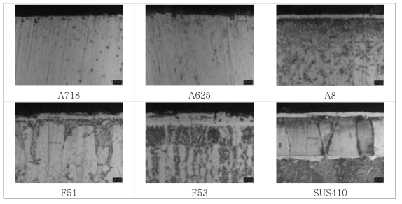 Superalloy 소재의 코팅 후 단면조직사진