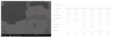 SUS316소재의 Al10%의 EDS 분석결과