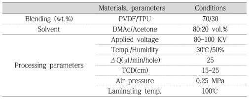 두께 40㎛급 PVDF/TPU 나노섬유 양산 제조 공정표