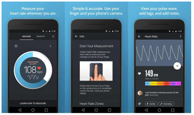 Azumio ‘INSTANT HEART RATE’ 제품의 당뇨 진단 바이오마커 (출처: Android apps(2010.11.18.), Improve exercise sessions with Instant Heart. Rate,https://www.androidapps.com/improve-exercise-sessions-with-instant-heart-rate/)