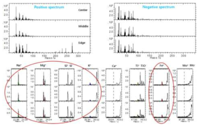 측정된 ToF-SIMS 스펙트럼