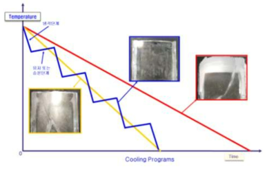 스텝 냉각방식 프로그램과 선형 냉각방식 프로그램의 온도거동