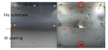 텅스텐 코팅층의 고온노출 평가 결과