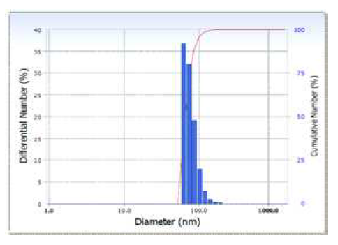 플라즈마 출력이 21 kW일 때 carbon 분말의 PSA 분석 결과(필터부)