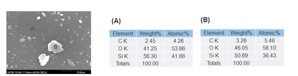 Sample C의 EDX로 분석된 각 부분의 성분원소 함량