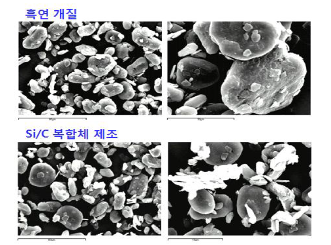 표면처리 및 Si/C 복합체의 SEM image