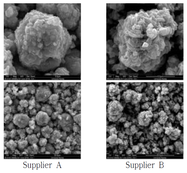 전구체 Supplier에 따른 SEM 사진