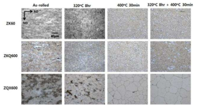 ZK60, ZKQ600, ZQX600합금의 미세조직