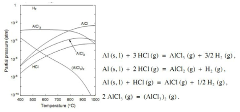N 분위기에서의 AlN 전구체(Al염화물)의 고온안정성 열역학적 분석2