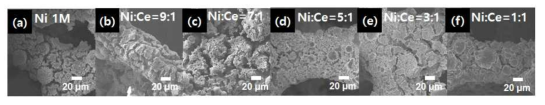 Ce 조촉매 농도별 SEM 분석 결과