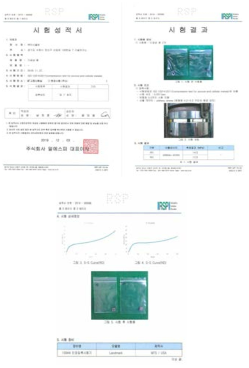 NiCrAl 다공성 소재의 RD, ND 압축 강도 테스트 성적서