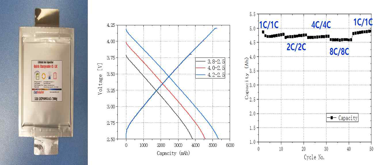 5Ah Pouch-Type Cell의 충방전 용량 및 사이클