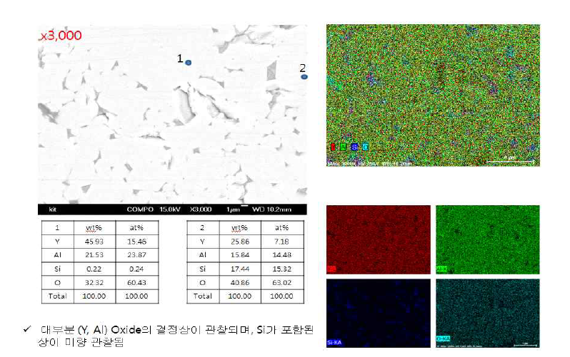 P/R 첨가 Slurry를 Coating한 샘플의 미세구조 및 성분분석 결과