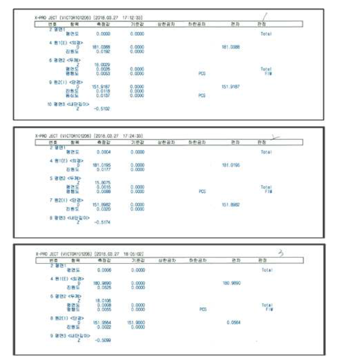 시제품 모재 3차원 측정 결과