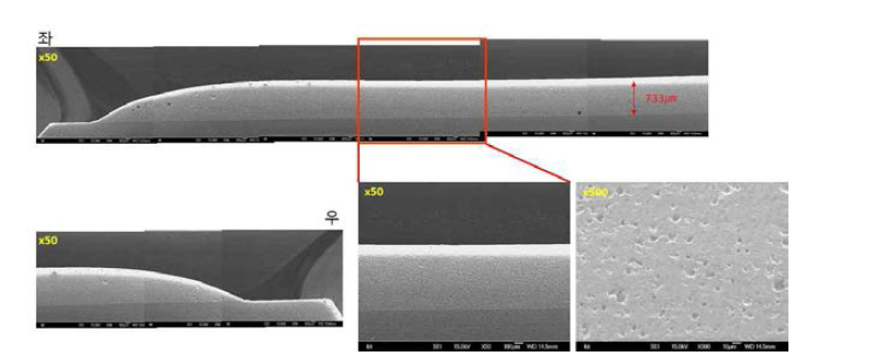 평균 입경(D50) 1.669㎛ 프릿 가압성형 및 코팅 후 미세조직 관찰