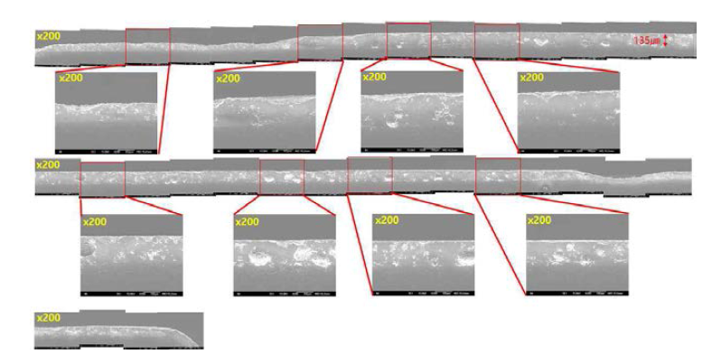 평균 입경(D50) 20.134㎛ 프릿 1600℃, 2hr 코팅 후 미세조직 관찰