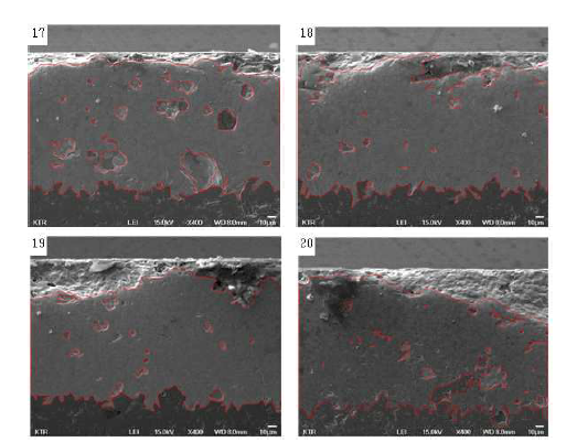 이미지 분석을 통한 YAS계 프릿(D50=52.652㎛) 코팅층 기공율 분석(17~20)