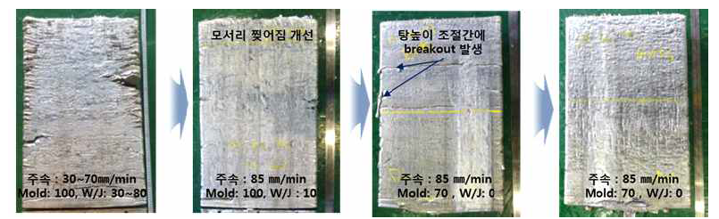 고용질 Al합금 150*400mm 연주 슬라브 품질 개선 경과