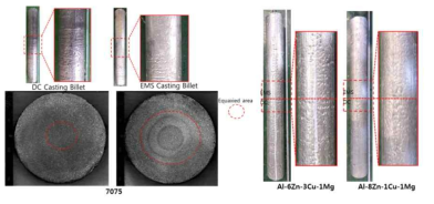 1차년도 벤치마킹 및 개발합금의 150mm 빌렛 연주 외관