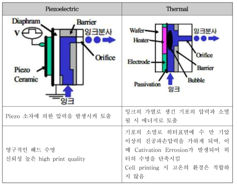 DOD 구동방식 분사헤드의 토출 방식 및 특징