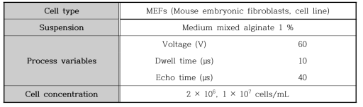세포를 포함한 분사실험의 공정 조건