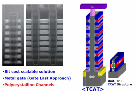 3차원 플래시 메모리의 구조에서 수직방향의 채널 재료로서 증착한 실리콘이 사용되는데 공지된 바에 따르면 증착한 폴리실리콘 박막을 사용하는 것으로 알려져 있다. 그러나 채널의 이동도 문제와 채널의 포텐셜 제어상의 문제 (Channel boosting 시 캐리어 생성 문제)를 해결하기 위해서는 궁극적으로 단결정 재료로 형성하는 기술 개발이 필요할 것으로 예측된다. (삼성전자, VLSI symposium 2009, 2010)