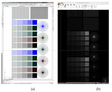 기초 패턴 형상 : (a) AutoCAD 파일, (b) bitmap 파일(픽셀 수 9408 × 46040, 픽셀 해상도 17㎛)