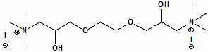 α,ω-Bis(N,N,N-trimethylammoniomethyl)triethylene glycol diiodide (TEG-based leveler, Lev)의 구조식