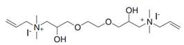 N, N’-(ethane-1,2-diylbis(oxy))bis(2-hydroxypropane-3,1-diyl))bis(N, N-dimethylprop-2-en-1-aminium) iodide (Lev)의 구조식