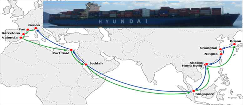 8,600 TEU 컨테이너(1호선) 운항 항로