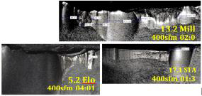 Examples of Scoring Marks on the flank wear of uncoated carbide inserts after turning Ti64-STA, Ti64-Elo and Ti64-Mill