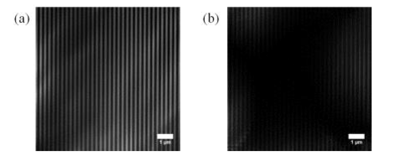 128nm HP L/S EUV 마스크 이미지 (a) 펠리클 부착 전 (b) 오염 펠리클 부착 후