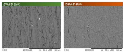 3D 프린터로 제작된 QDM 의 연마 전후 SEM 이미지