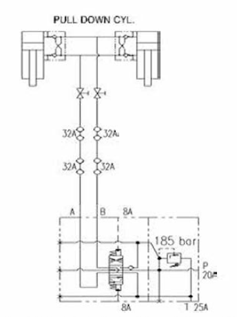 풀다운 실린더 유압회로도(추가 릴리프 부착}
