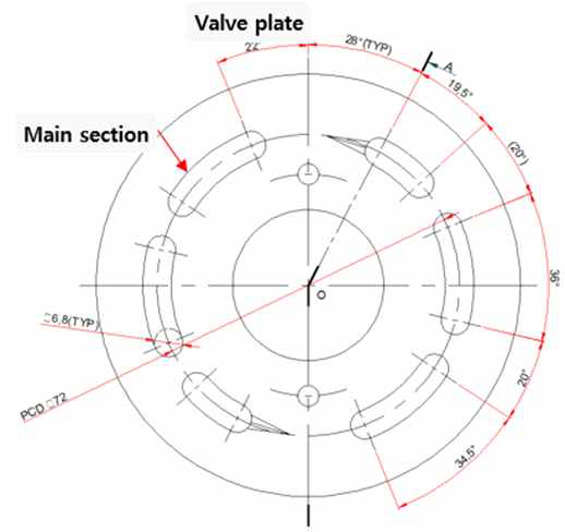 유압 펌프 밸브 Plate main 유로 도면