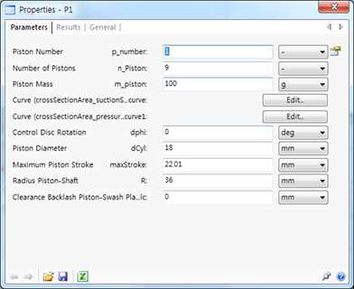 유압 모터 피스톤 별 설계 파라미터 입력 창