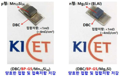 P형과 N형 Silicide와 BP-G5를 이용한 브레이징 접합 결과