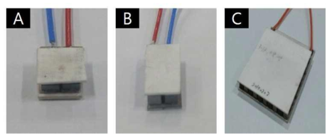 제작된 2쌍(A), 4쌍(B), 49쌍(C) TEG 모듈