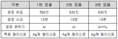 모듈 제작 공정 조건(3차년도)