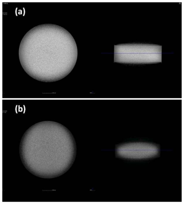 (a) n형 SKD+DB층의 SPS 동시소결체와 (b) p형 SKD+DB층의 SPS 동시소결체의 CT 스캔 이미지
