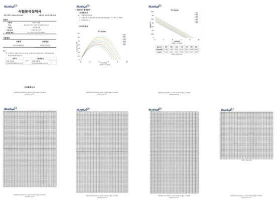 제작된 열전발전 모듈의 출력 평가 시험성적서 ((주)블루시스)