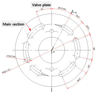 유압 펌프 밸브 Plate main 유로 도면