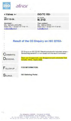 ISO/TC 153에서 온라인으로 투표를 진행하여 