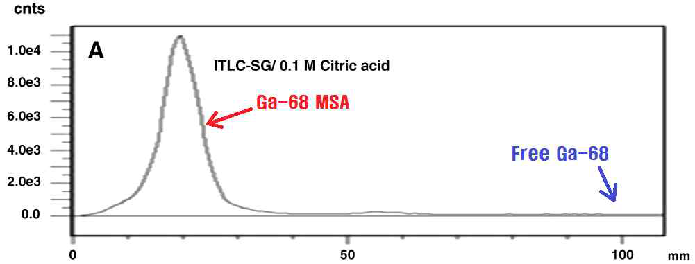 (수식) 68Ga-MSA 표지 결과 (ITLC-SG/ 0.1M Citric acid)