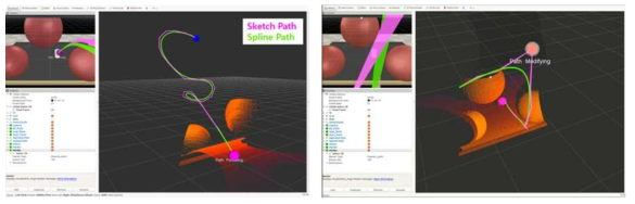B-spline을 통한 경로 sketch 경로 smoothing(좌) 및 경로 수정(우)