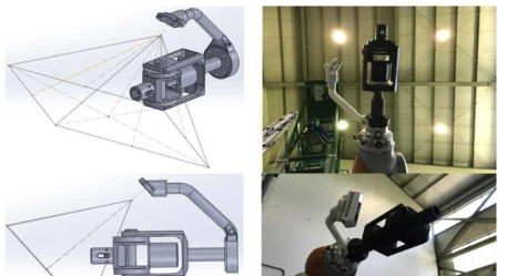 Hand-eye 카메라(Intel realsense) 설계(좌) 및 설치 모습(우)