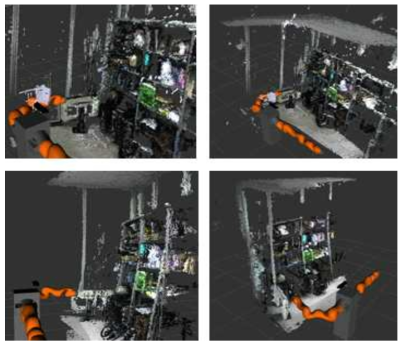 Exocentric viewer상에 원격지 영상 3D point cloud data시각화 및 KUKA로봇 자세 시뮬레이션 수행 결과