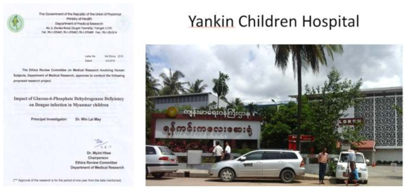 미얀마 보건성 IRB 승인서와 검체 수집장소 양킨 소아병원