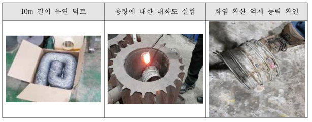 유연 덕트 재질에 대한 내화도 실험 진행