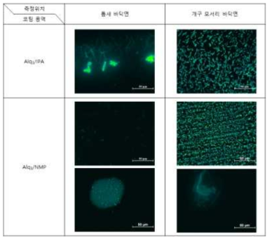 FMM 모사 마스크의 Alq3 잔류물 확대 분석 (800배율)